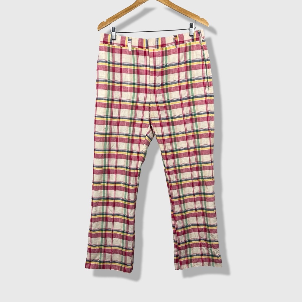 Roshard-Doughty Madras Plaid Pants Mens 34x29 Multi Color Vintage Preppy